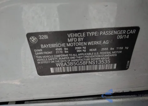 2015 BMW 328I xDrive from USA, damaged, VIN WBA3B5G58FNS13535